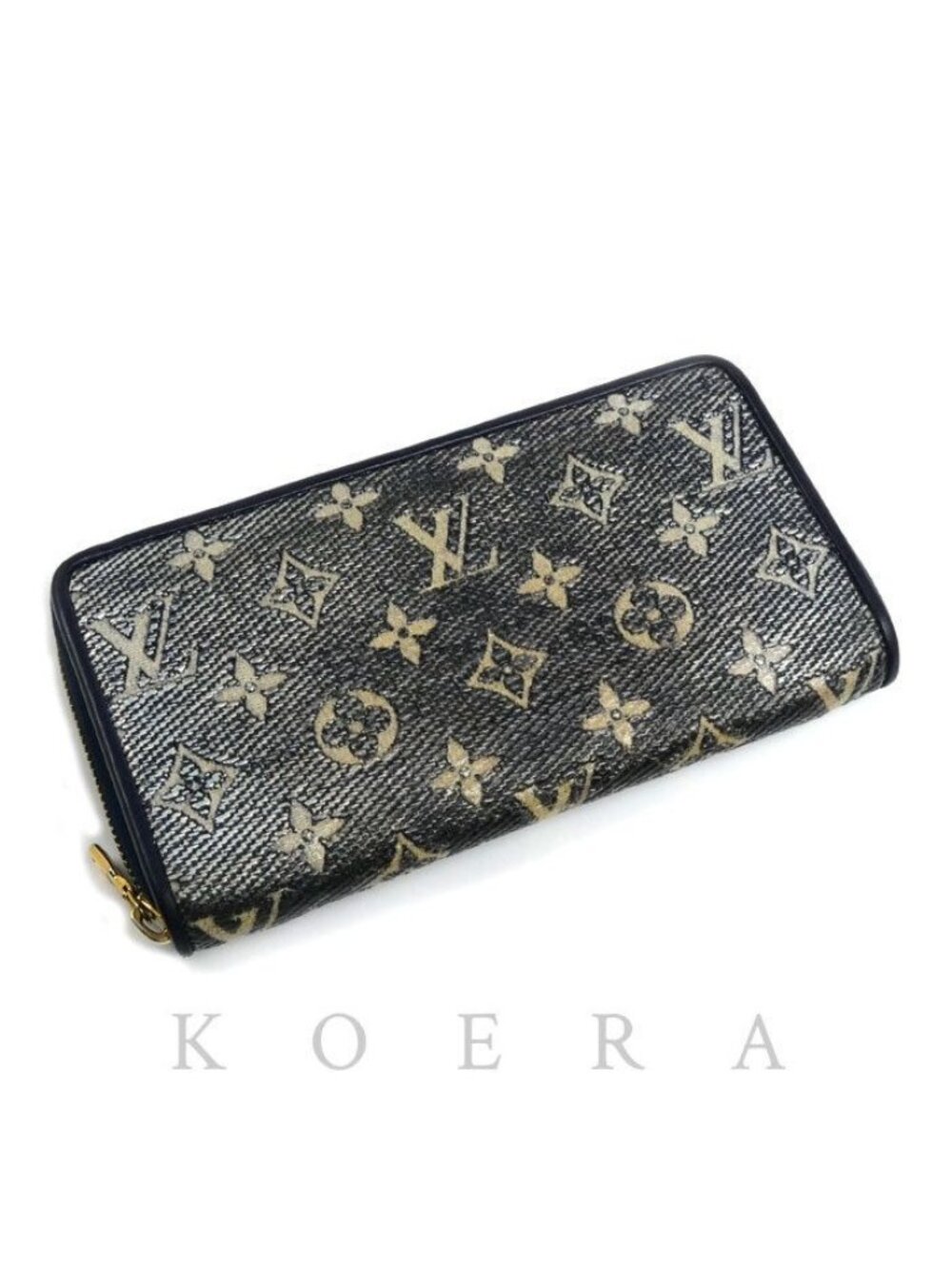 Louis Vuitton Zippy Wallet Zip Around Monogram Jacquard Silver Navy